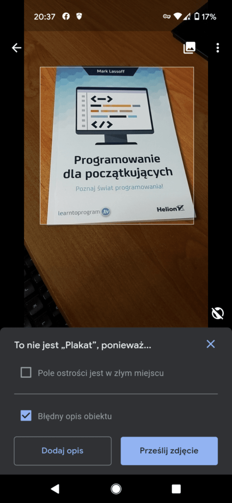 Zmieniamy opis obrazu ucząc algorytm - to jest książka, a nie plakat